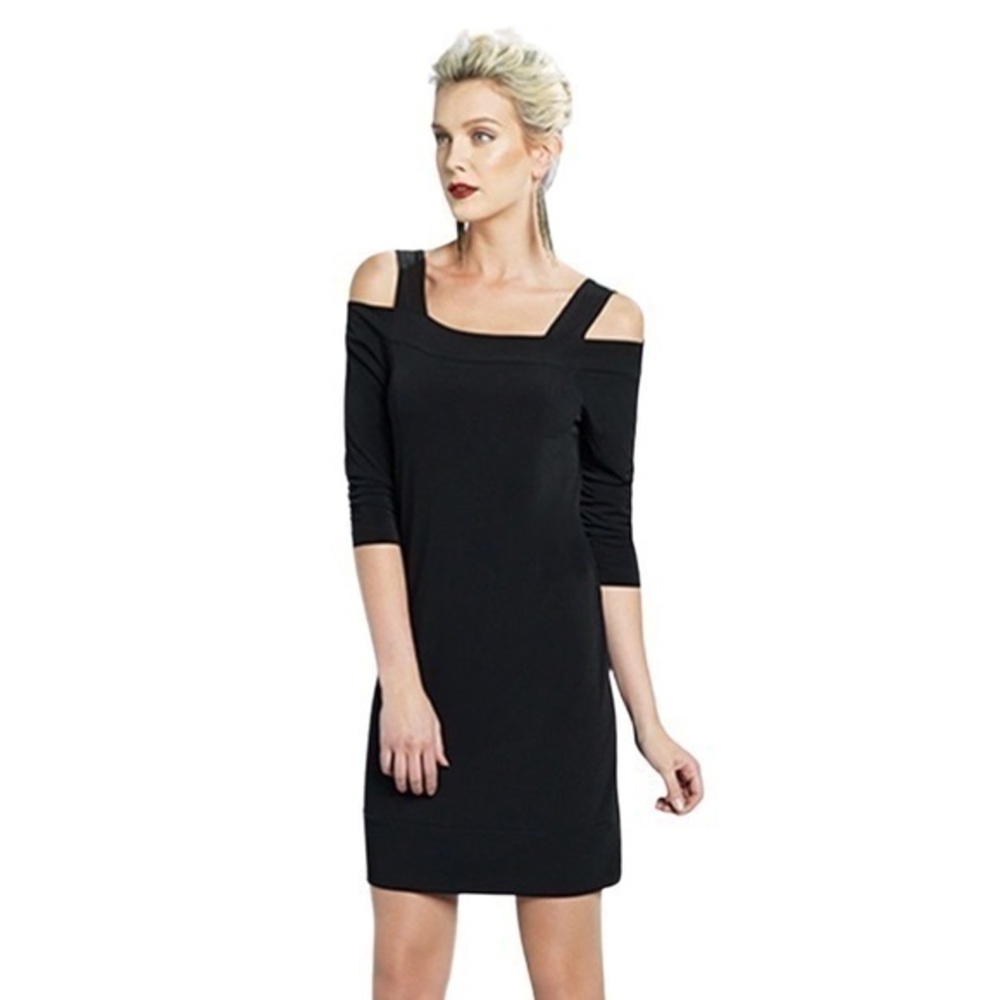 Clara SunWoo black cold shoulder jersey dress Q3